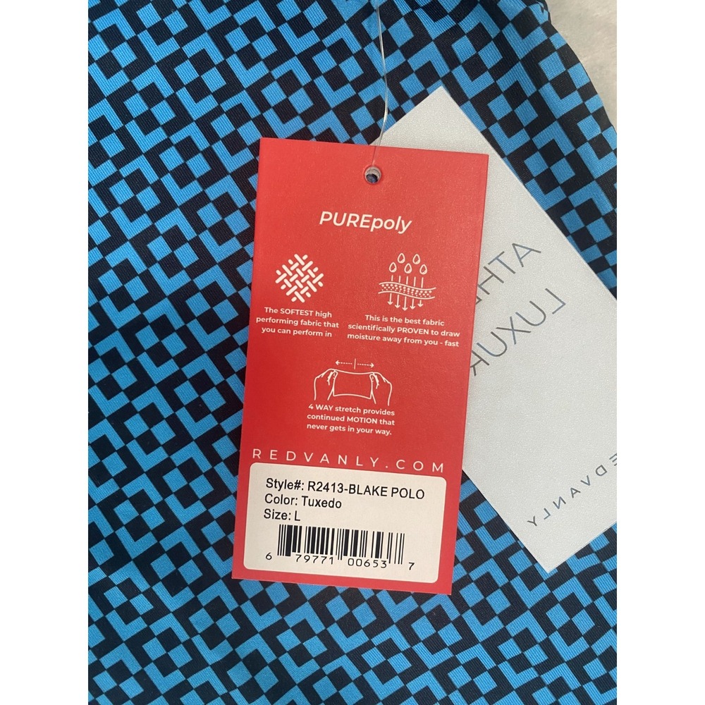 Redvanly Blake Polo Shirt Mens Large Blue Tuxedo Logo Geometric Comfort Stretch - Picture 4 of 6